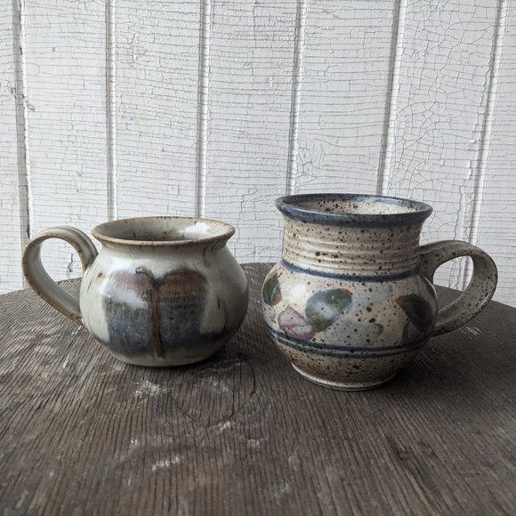 Two Handmade Ceramic Mugs Grey and Blue - Picture 2 of 9